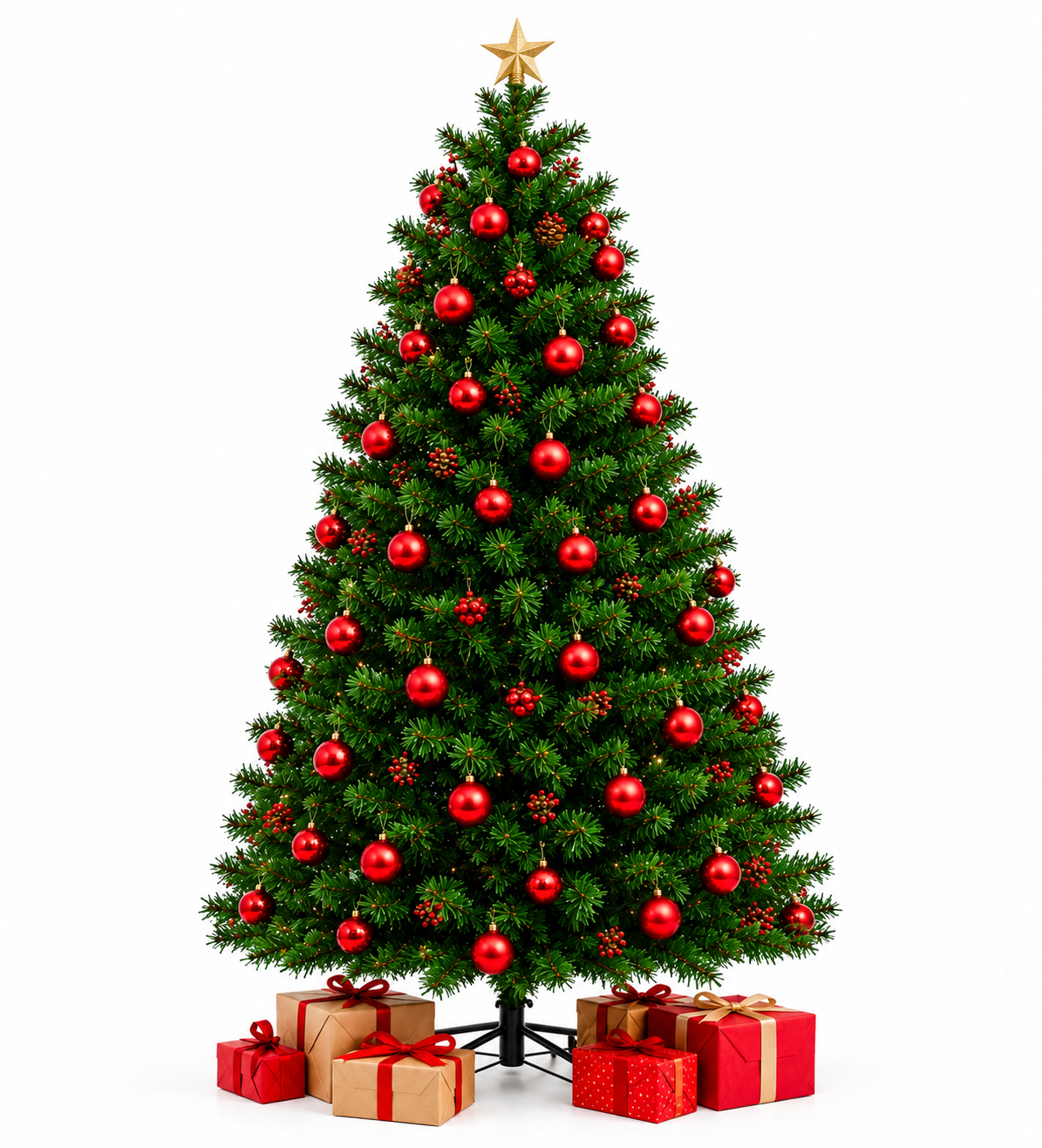 Árvore de Natal decorada com bolas vermelhas