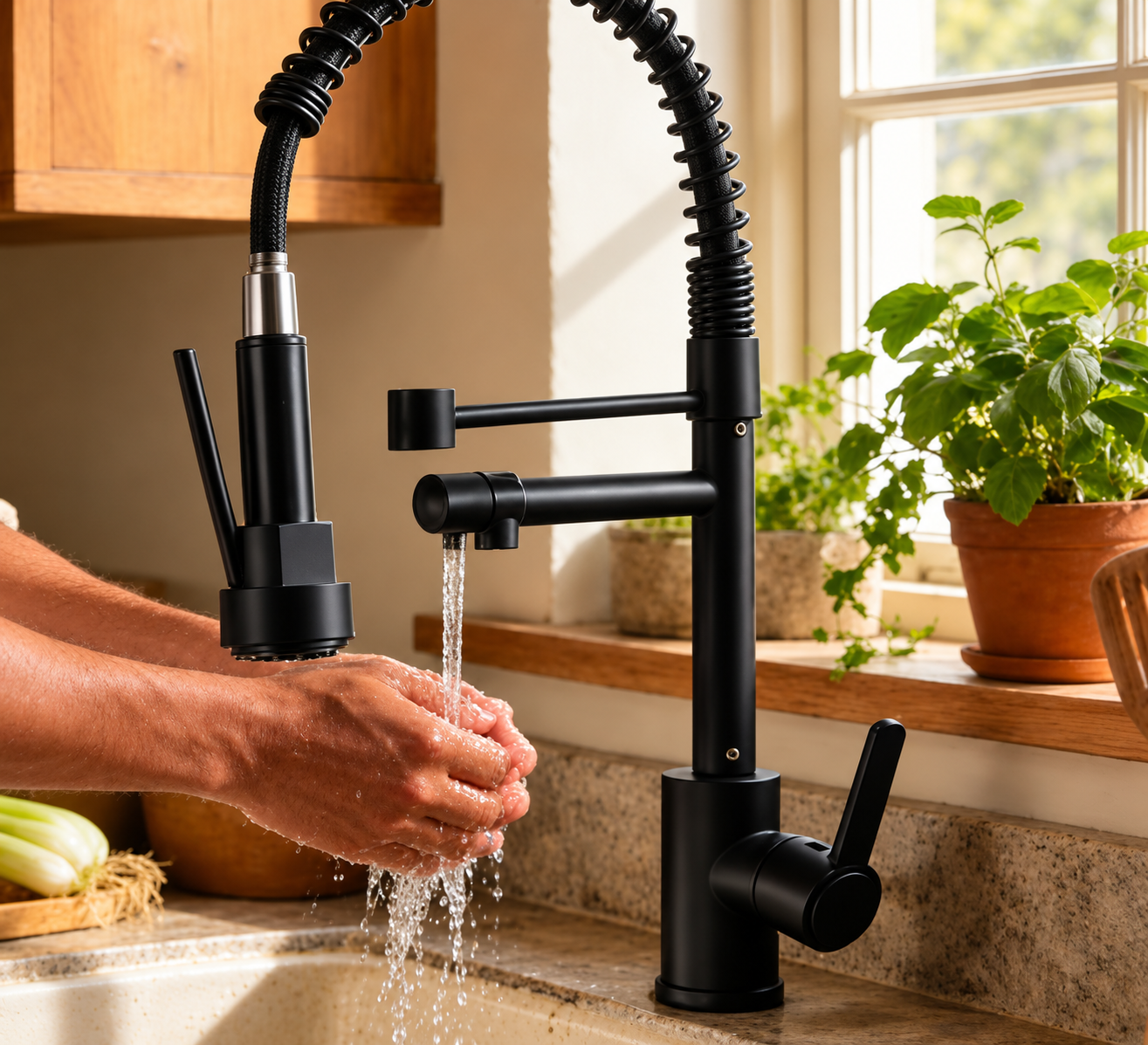 Torneira de cozinha preta com ducha flexível